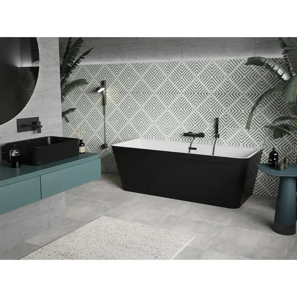 Mexen Volta Frittstående Badekar ved Veggen 170x75 Cm Hvit/svart Overløp Svart - 51131707575-b