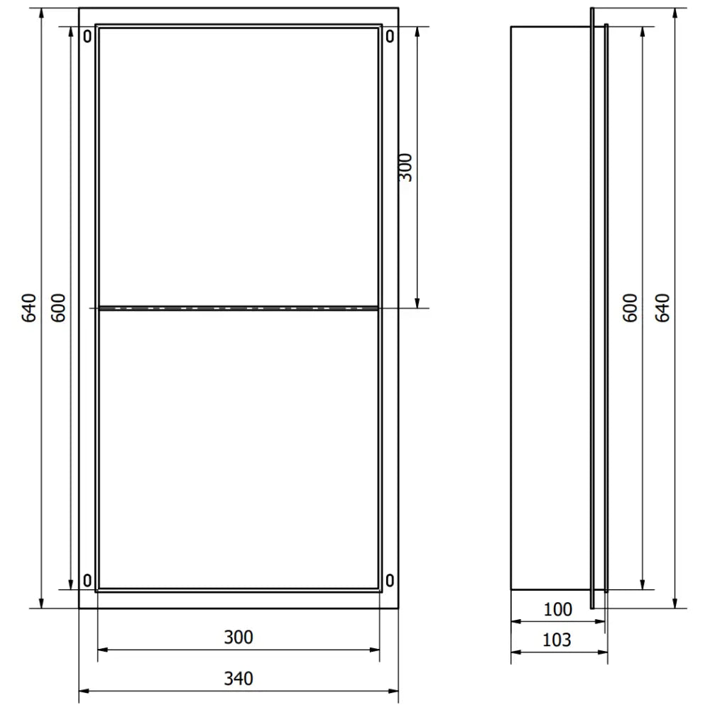 Mexen X-wall-nr Nisjehylle uten Flens med Hylle 60x30 Cm Rustfritt Stål - 1911603010s