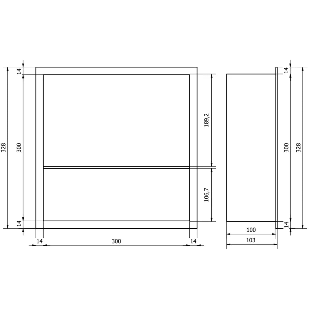 Mexen X-wall-r Nisjehylle med Kant og Hylle 30x30 Cm Rustfritt Stål - 1910303010s