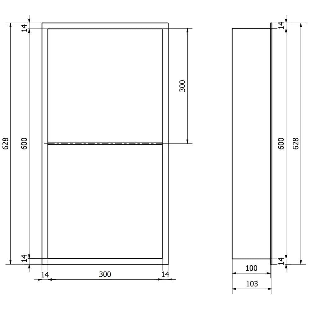 Mexen X-wall-r Nisjehylle med Kant og Hylle 60x30 Cm Rustfritt Stål - 1910603010s