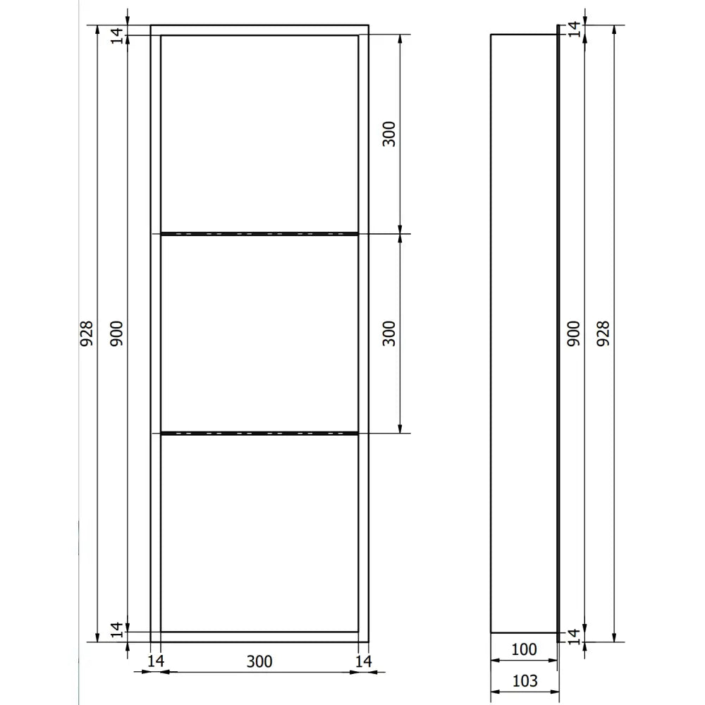 Mexen X-wall-r Nisjehylle med Kant og Hylle 90x30 Cm Rustfritt Stål - 1910903010s