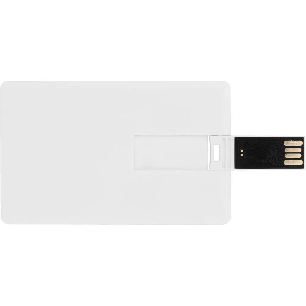 Hvitt plastkort med sort USB-kontakt, toppvisning med kontakten delvis trukket ut fra det glatte kortet.