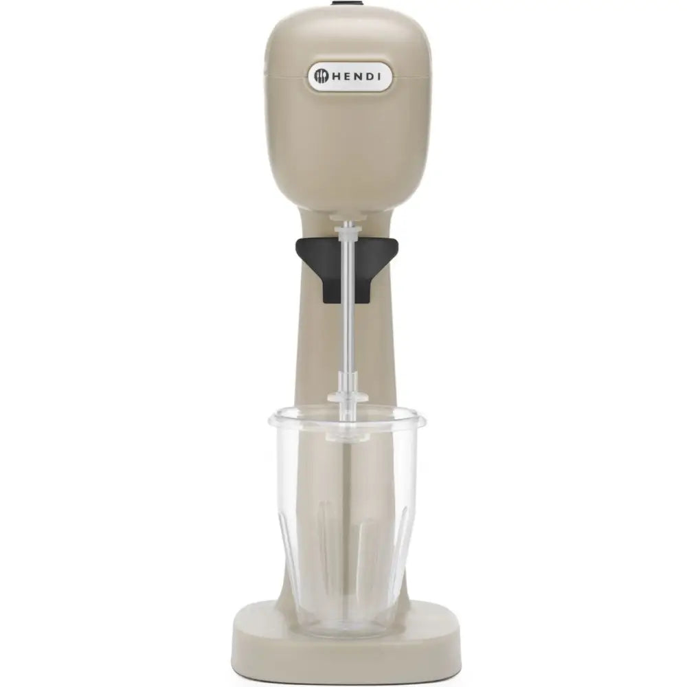 Mikser for melkecocktails i beige, frontvisning med plastbeger og synlig Hendi-logo på enkel design.