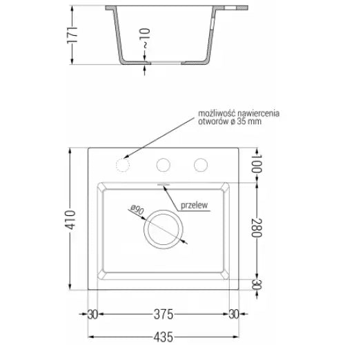 Milo Kjøkkenvask 1 Kum 435x410 Mm Svart/gull - 6505441000-75-g