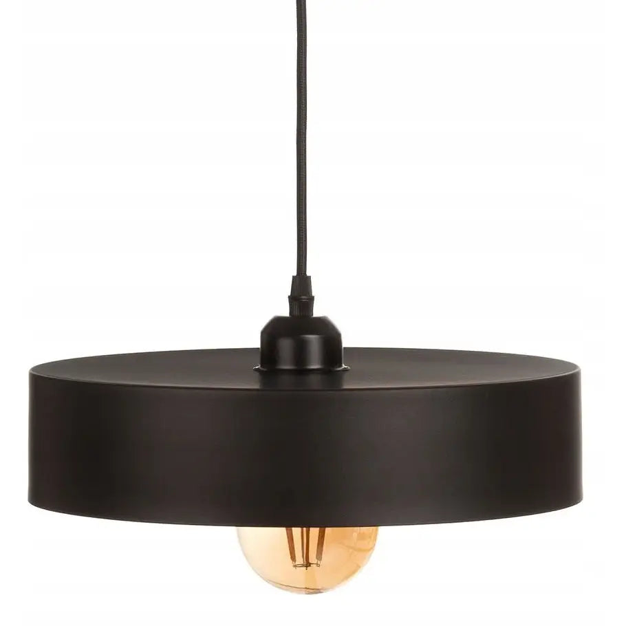 Minimalistisk hengende lampe Tokyo i matt svart metall, sidevisning med synlig glødende pære og sort ledning.