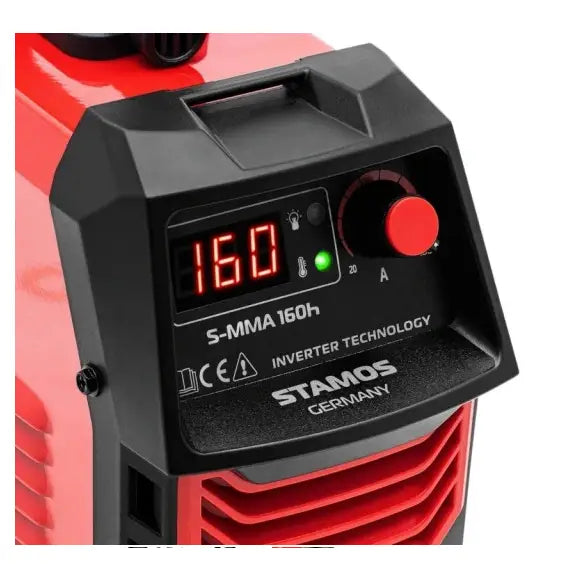 MMA IGBT-sveiseapparat med digitalt panel, rød LED-skjerm på 160, justeringsknapp og indikatorlampe.