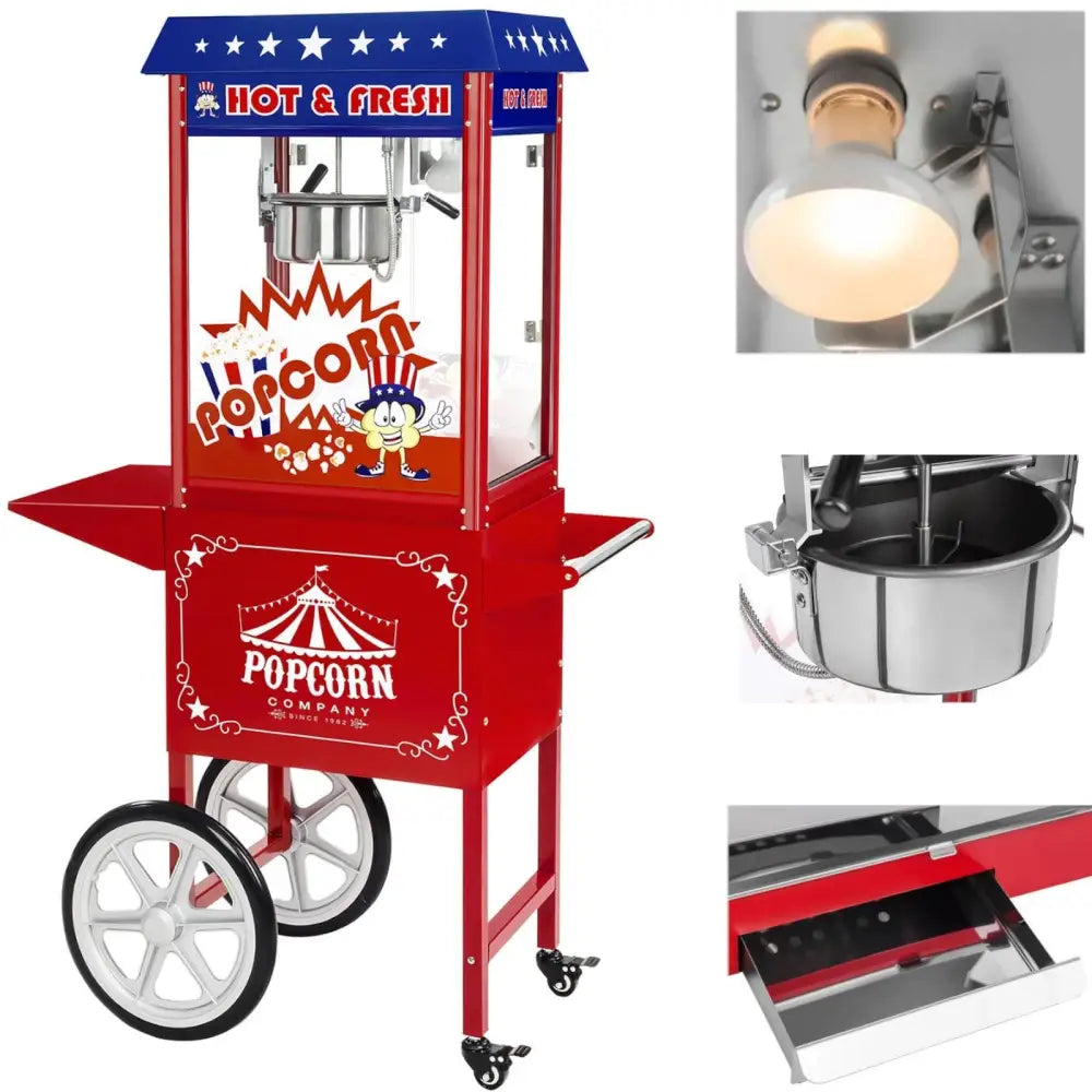 Mobil Popcornmaskin med Vogn og Teflonbelegg 1600w