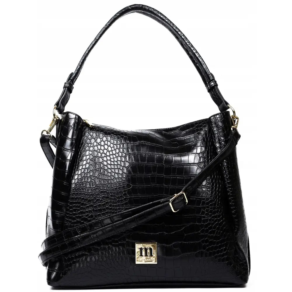 Monnari Shopper Håndveske Sort Croco Skulder med Logo