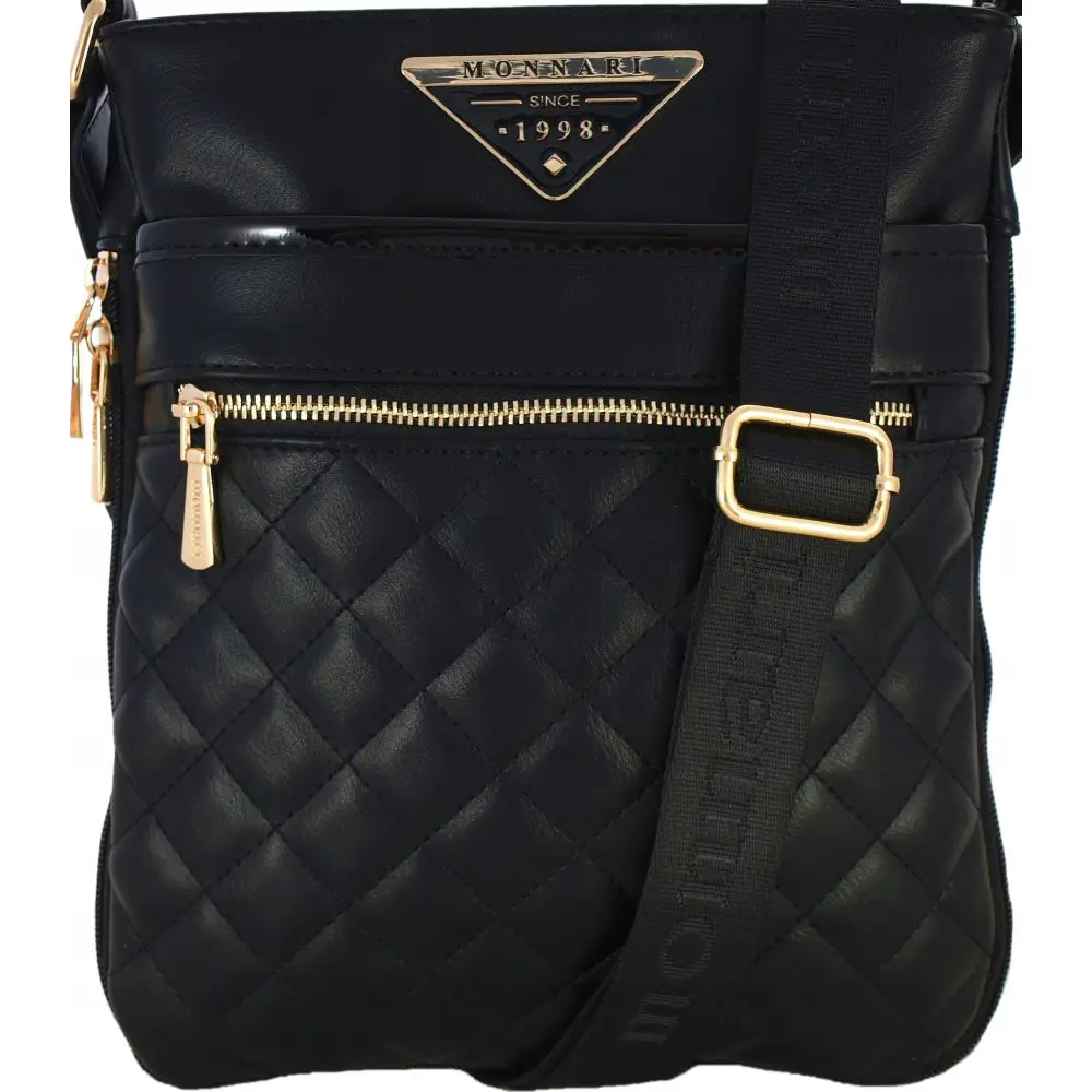 Monnari Skulderveske Svart Quiltet med Logo