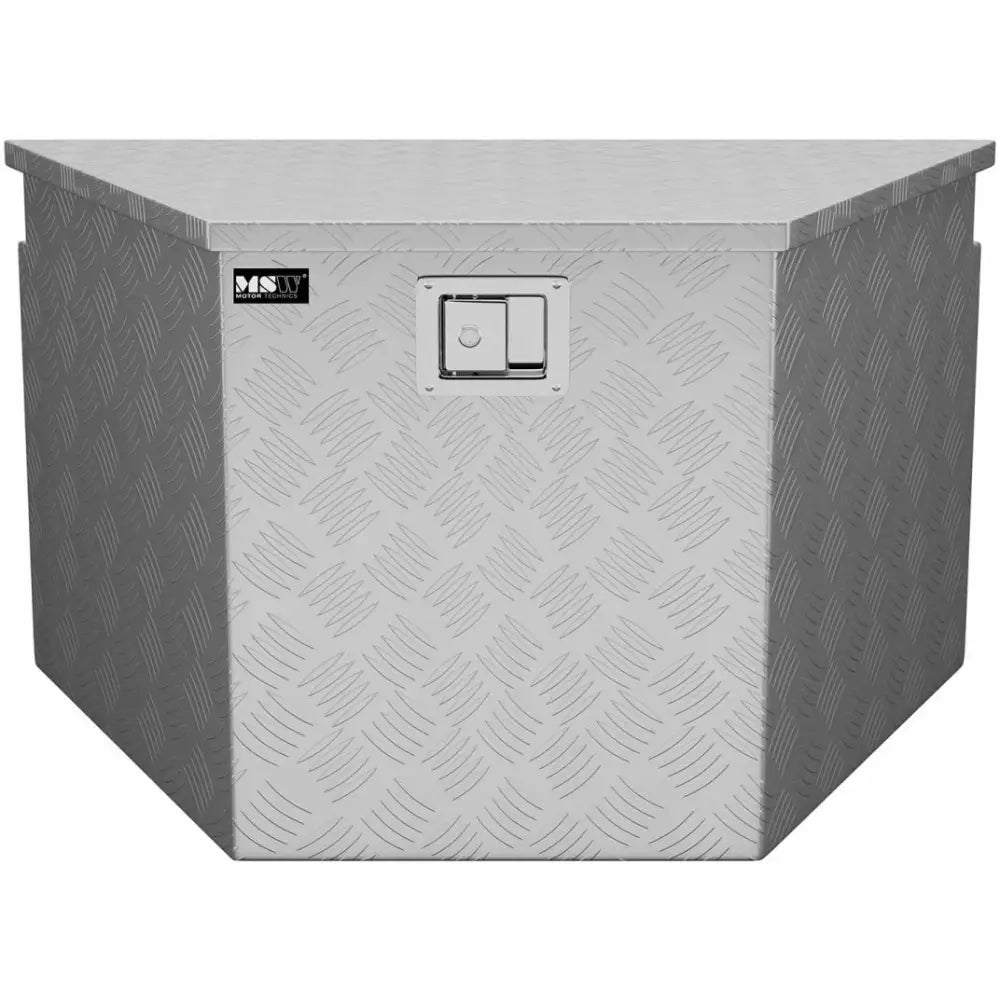 Aluminiumsverktøykasse 150L, sølvfarget frontvisning med mønstret overflate, lås og produsentlogo synlig.