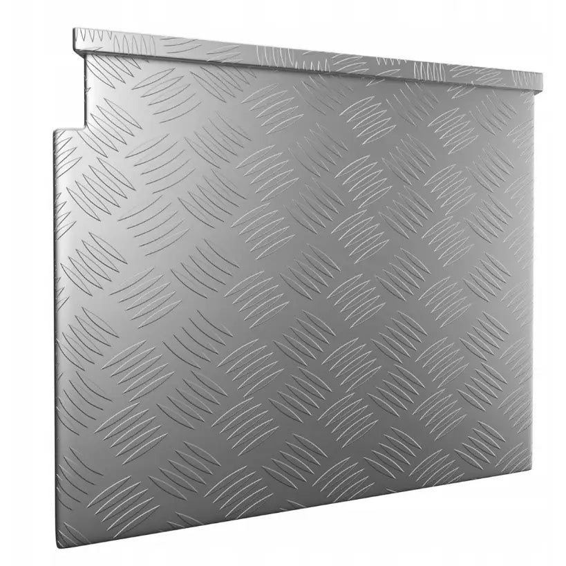 Msw aluminiumsverktøykasse 150L, detalj av sølvfarget diamantmønstret metallplate med forhøyning.