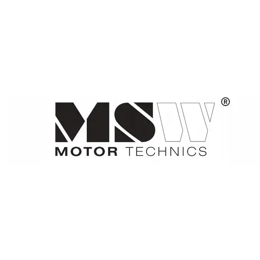 MSW MOTOR TECHNICS-logo i svart-hvitt med sortfylte bokstaver og konturert W på hvit bakgrunn.