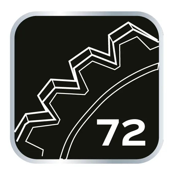 Neo Nøkkelsett med Hylsenøkler, svart ikon med hvitt tannhjul og tallet 72 i hjørnet.