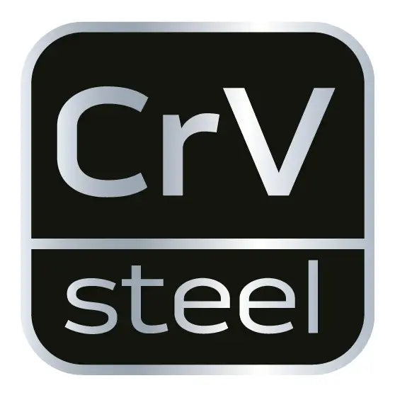 Neo nøkkelsett emblem, frontvisning av metallisk "CrV steel"-skilt med reflekterende sølvdetaljer.