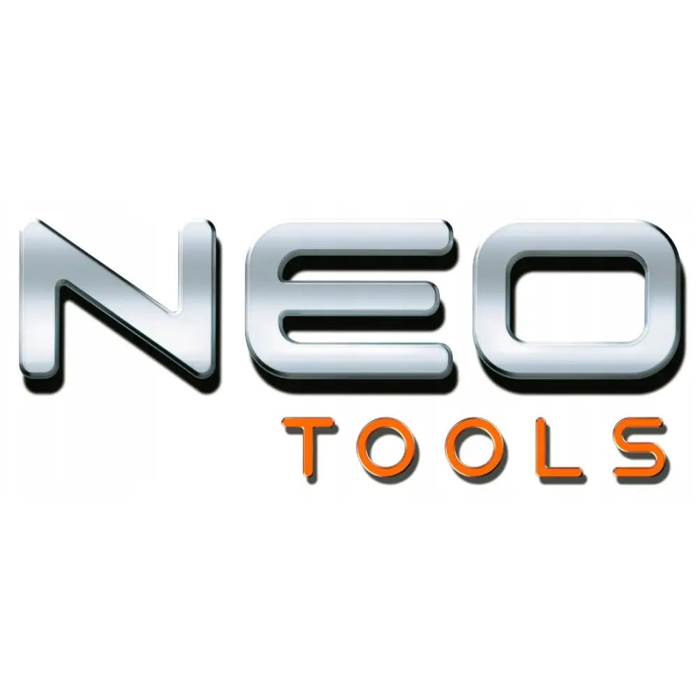 Neo verktøysett-logo i sølv og oransje tekst med skyggeeffekt på hvit bakgrunn.
