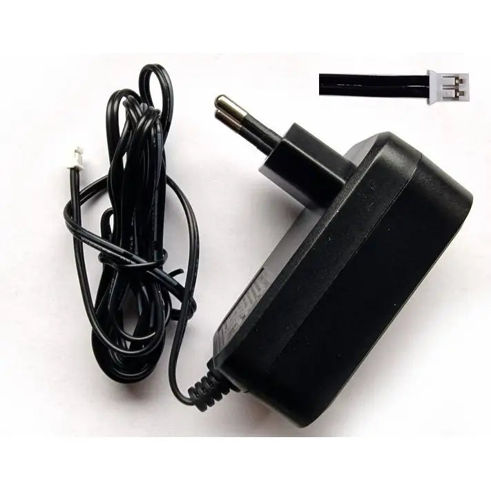 Nettadapter 24V 1,0A DC, sort sidevisning med to-pins støpsel og mini-støpsel i nærbilde.