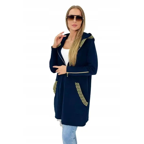 Nydelig Marineblå Bomullsgenser for Kvinner med Sømdetaljer - One Size