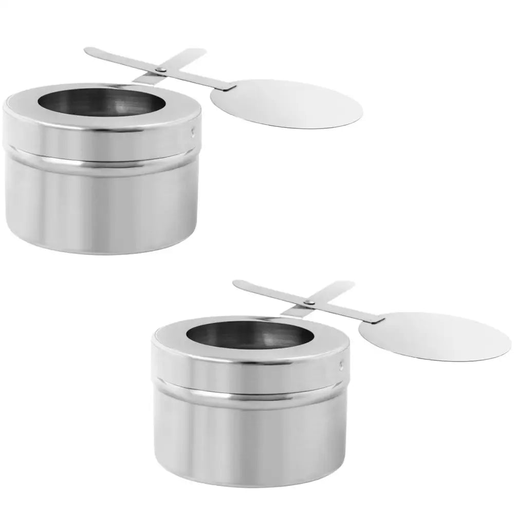 Oppvarming av bordmat med lokk GN 1/1, to stålfargede beholdere med hengslet lokk sett fra skrå vinkel.