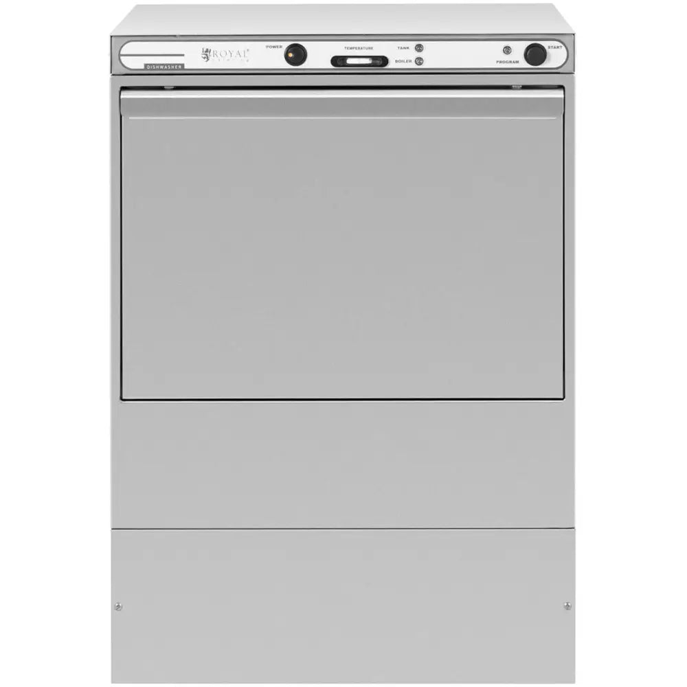 Oppvaskmaskin til gastronomi, frontvisning som viser rustfritt stålpanel og betjeningsknapper øverst.