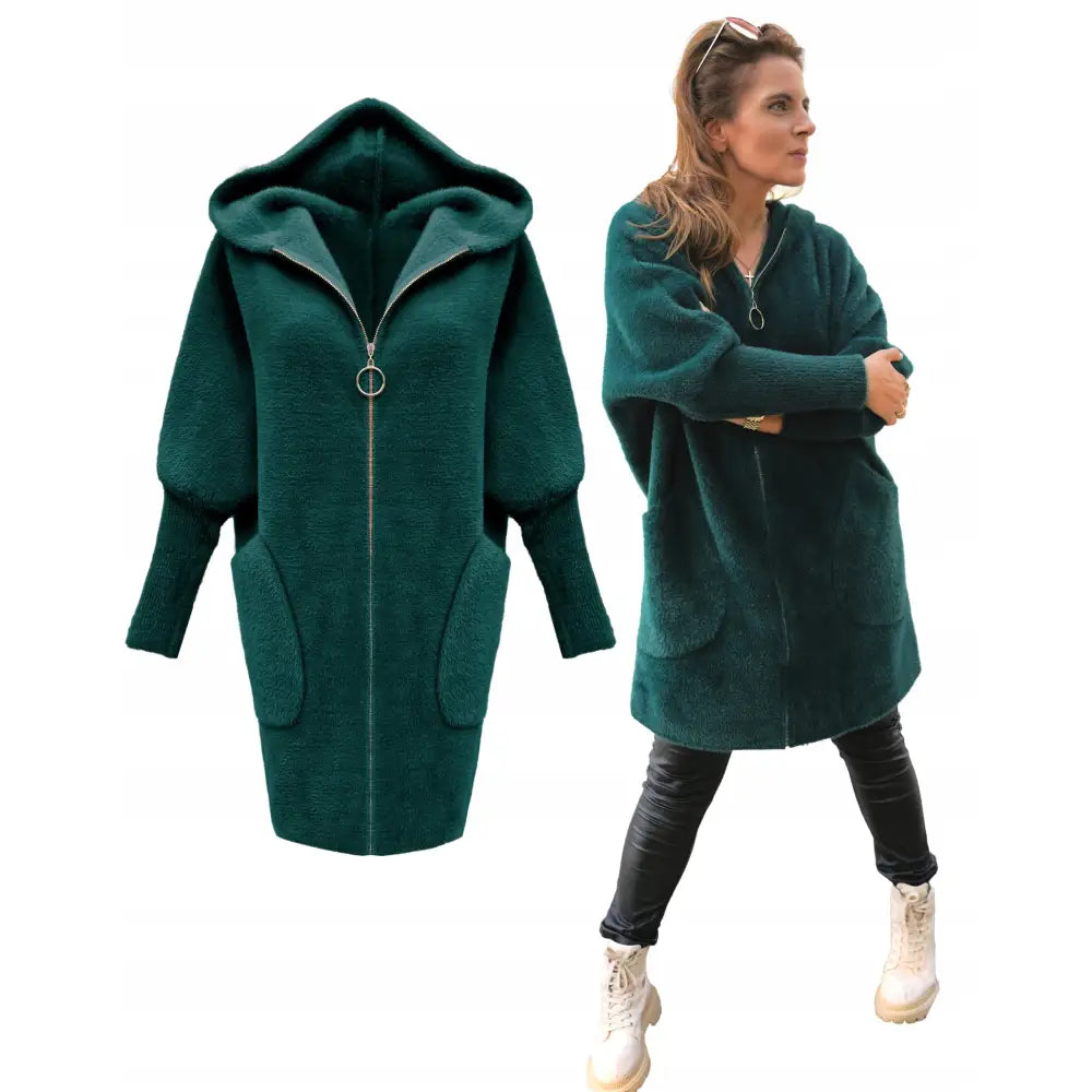 Overgangsjakke i Alpakka med Hette og Glidelås i Flaskegrønn