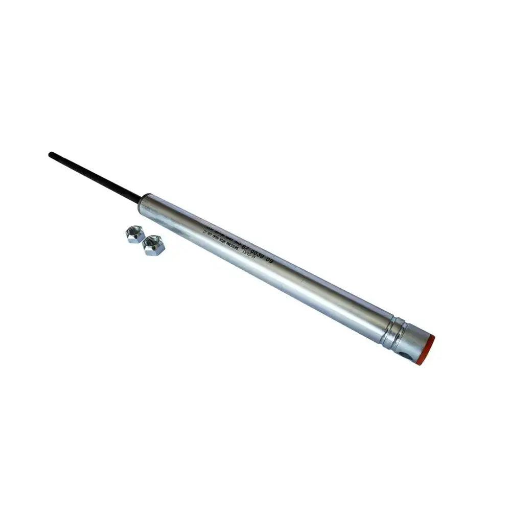 Overløpsbremsespjeld KNOTT KFG30, sølv sylinder med sort stang og to sekskantmuttere på hvit bakgrunn.