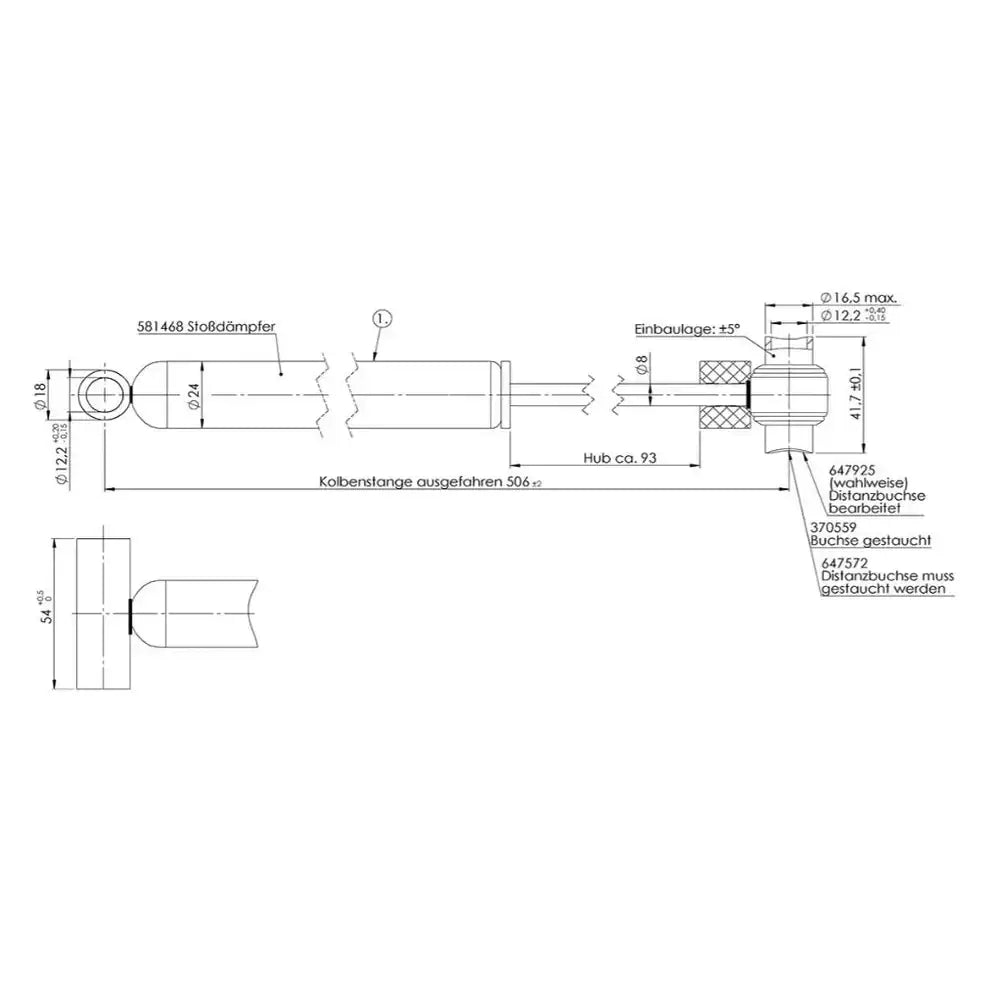 Overløpsbremsespjeld AL-KO 161S, teknisk tegning med mål, dimensjoner og detaljer fra side- og endeperspektiv.