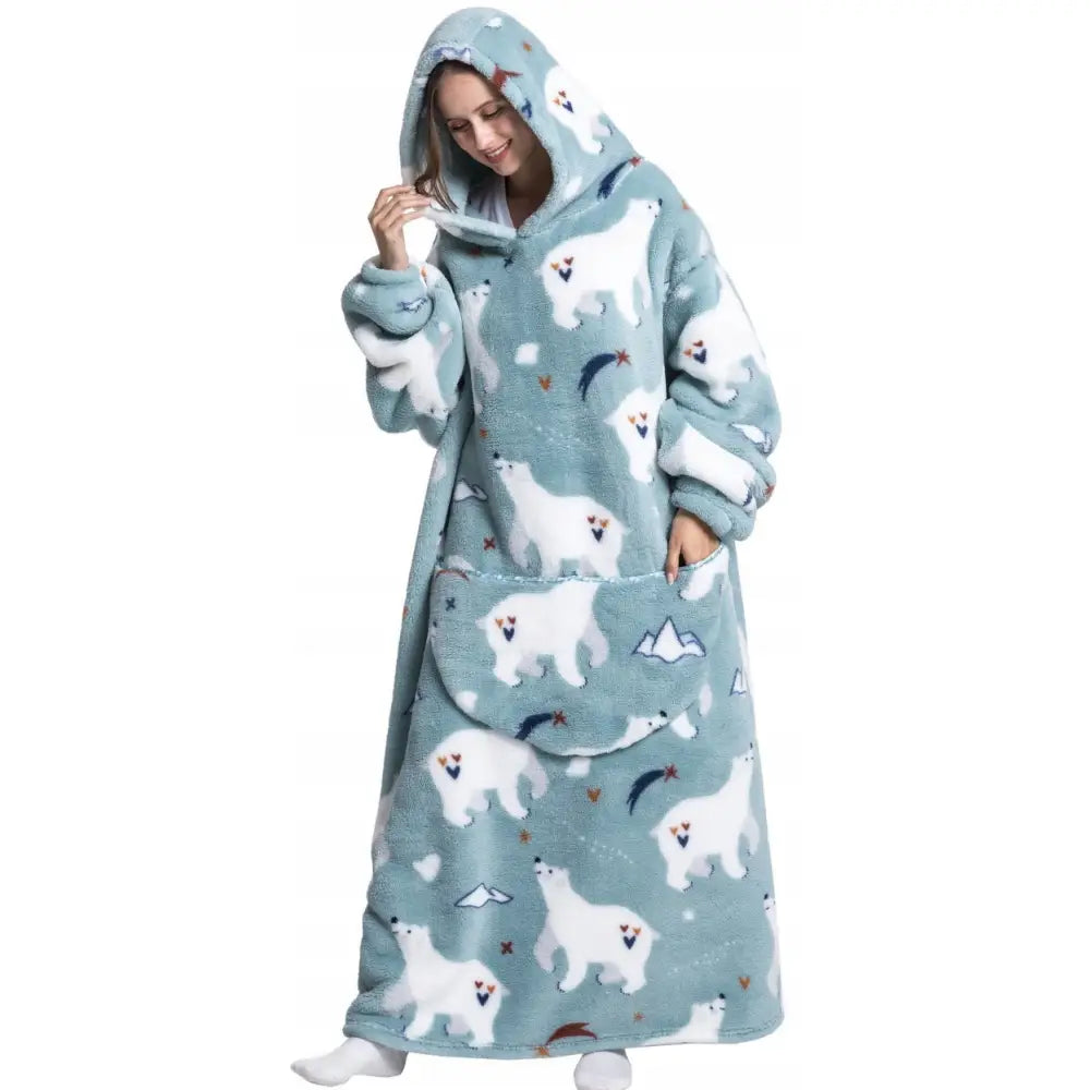 Oversize Kosepledd med Ermer Tykk Lang Hettegenser 3-i-1 Gave