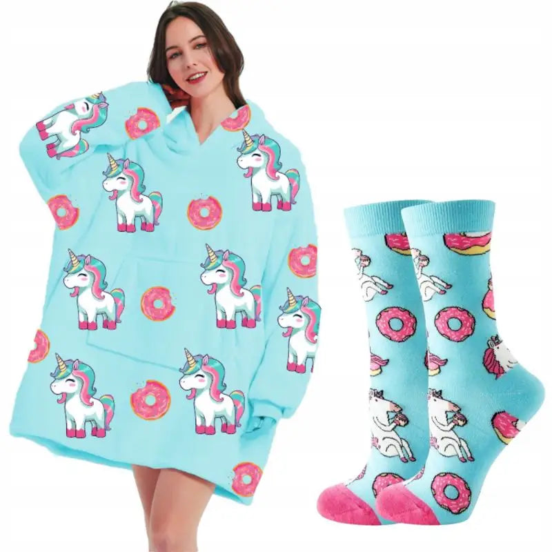 Oversize Pleddgenser med Hette Pleddgenser Gave Varm 2-i-1 Tykk Xxl + Sokker