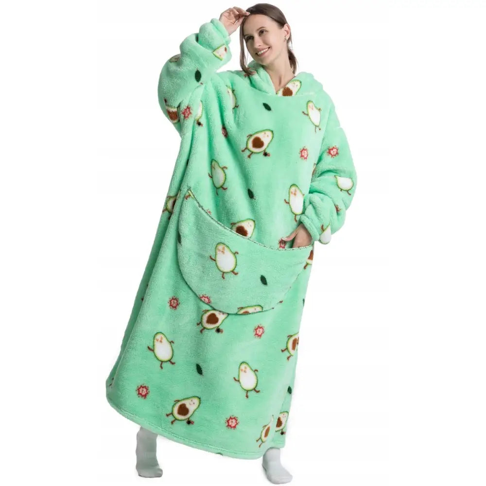Oversize Tykk og Varm Pysjamasjakke i Fleece med Avokado 3-i-1