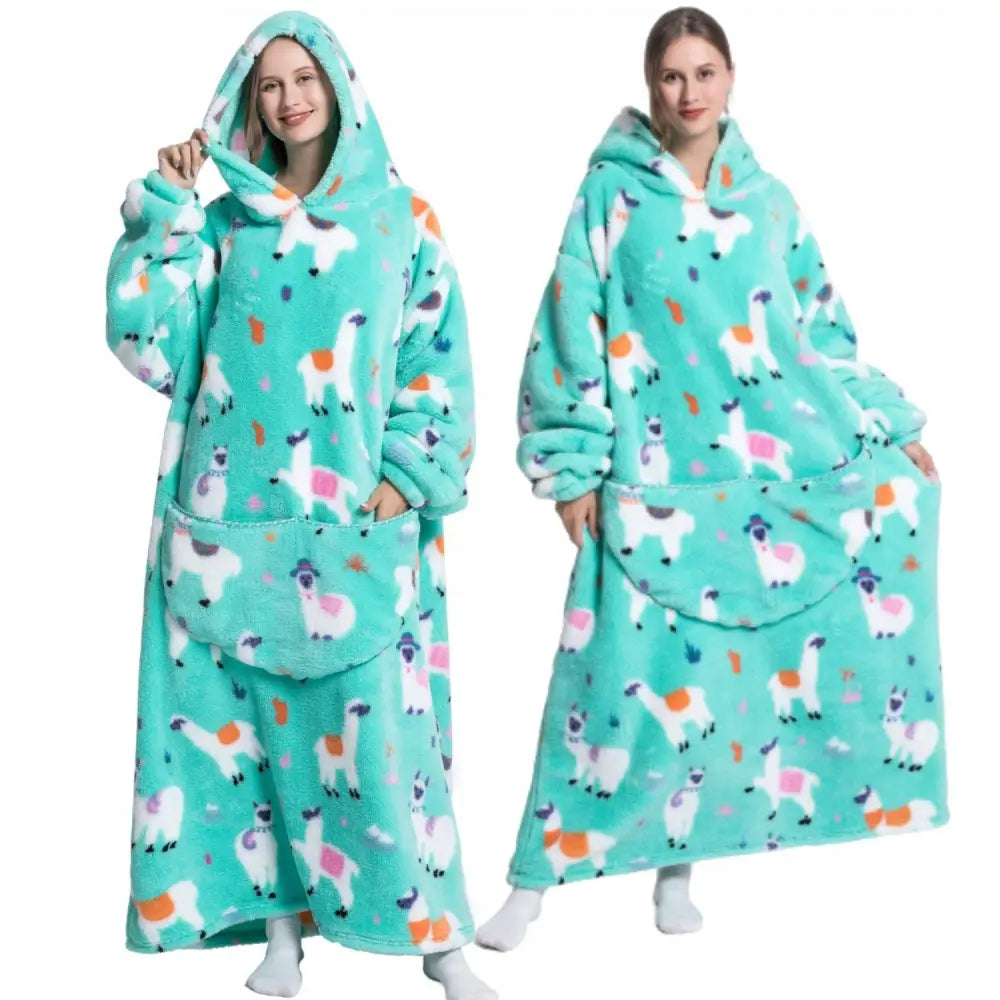 Oversize Tykk Varm Pysjamas-lama Alpakka 3-i-1 Teddyfleece Hettegenser