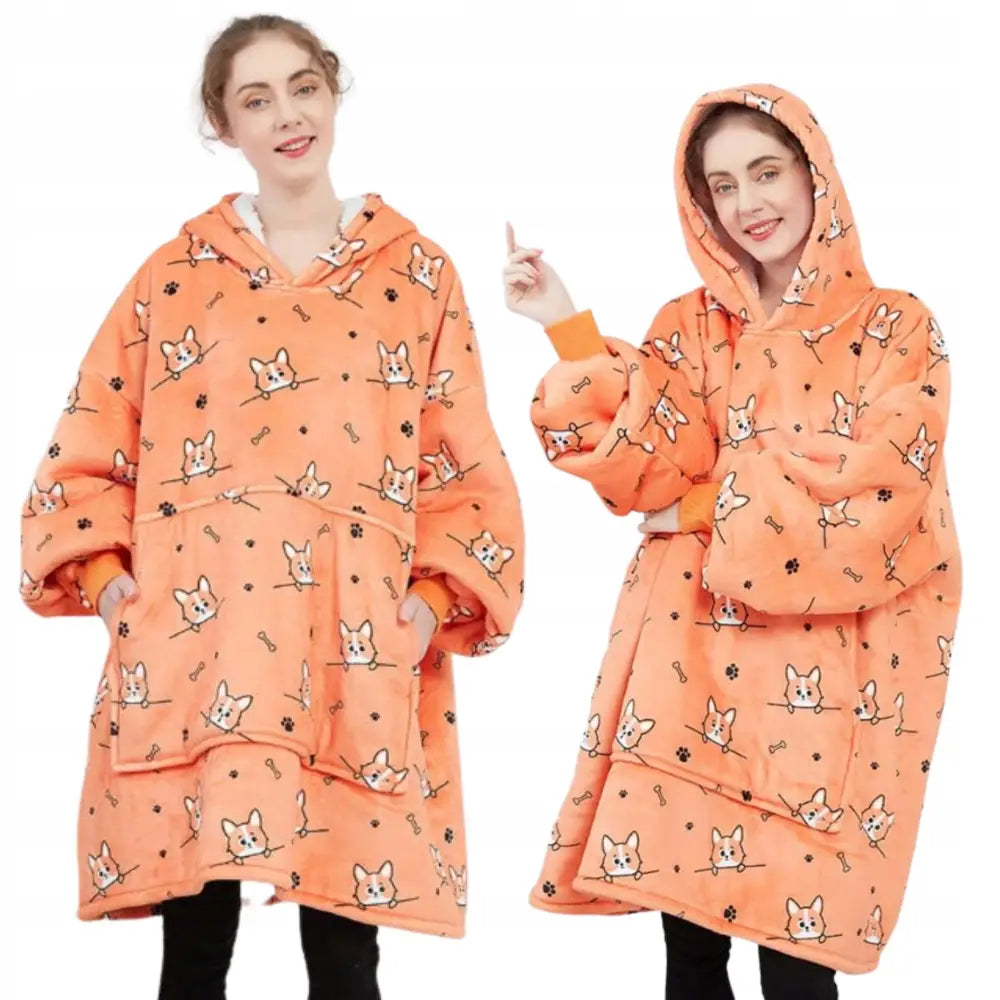 Oversize Varm 2-i-1 Tykk Xxl Pelsaktig Lang Hettegenser Pleddgenser