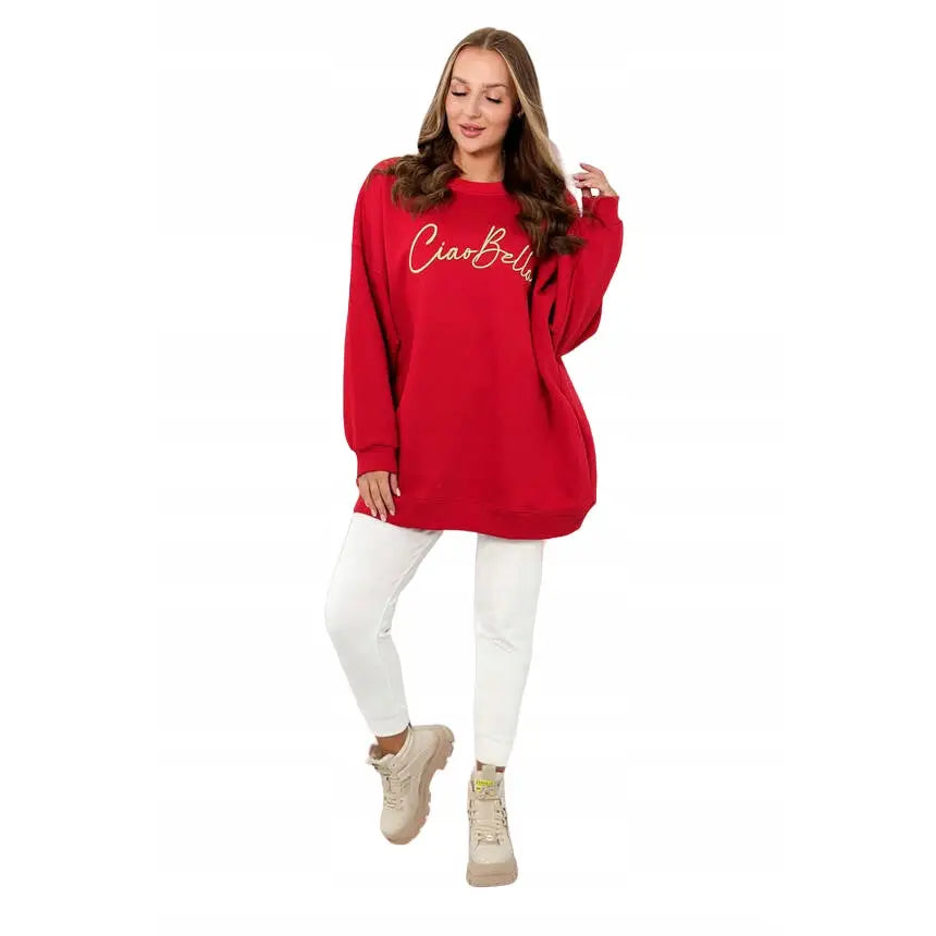 Oversize Varmetopp med Brodert ?Ciao Bella’ Slogan - hit Rød Uni - Størrelse s m l