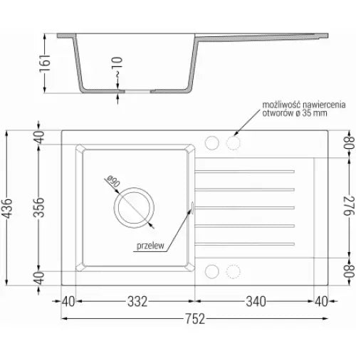 Pablo Kjøkkenvask 1 Kum 752x436 Mm Svart - 6510751010-77-g