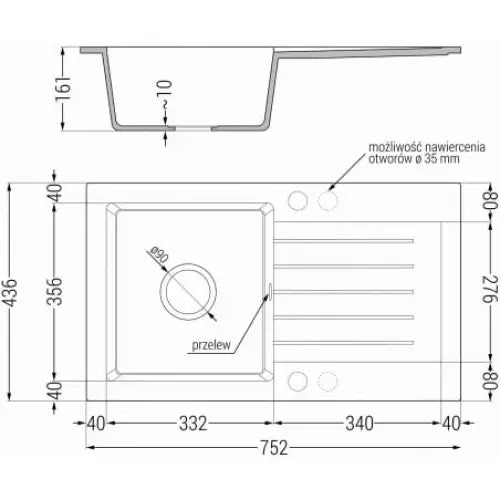 Pablo Kjøkkenvask 1 Kum 752x436 Mm Svart - 6510751010-77