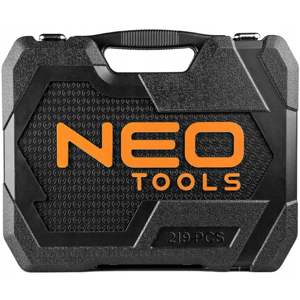 Pipenøkkelsett fra Neo Tools i sort koffert, frontvisning med oransje tekst og tydelig håndtak.