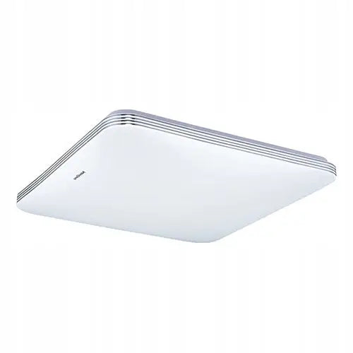 Plafonlampe Smd LED Adis LED D Slim, hvit firkant med sølvkanter sett fra undersiden og skrå vinkel.