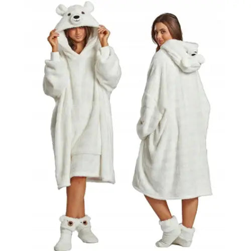 Pledd-genser Isbjørn 2-i-1 Xxl Oversize Tykk Varm Pleddgenser