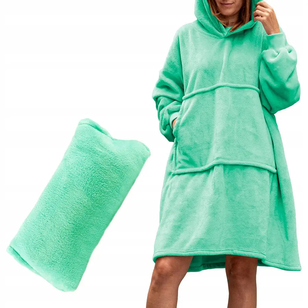 Pledd med Ermer og Hette - Oversized Hoodie - Myk og Varm - Mintgrønn