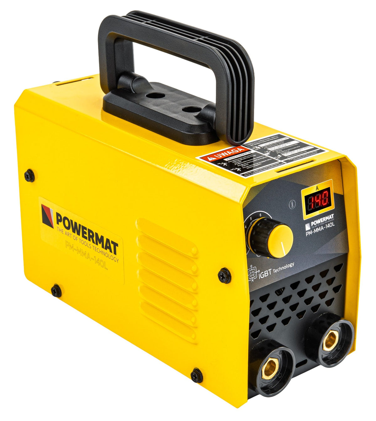 Powermat PM-MMA-140L MMA-sveiser sett forfra med LCD-display og betjeningsknapper