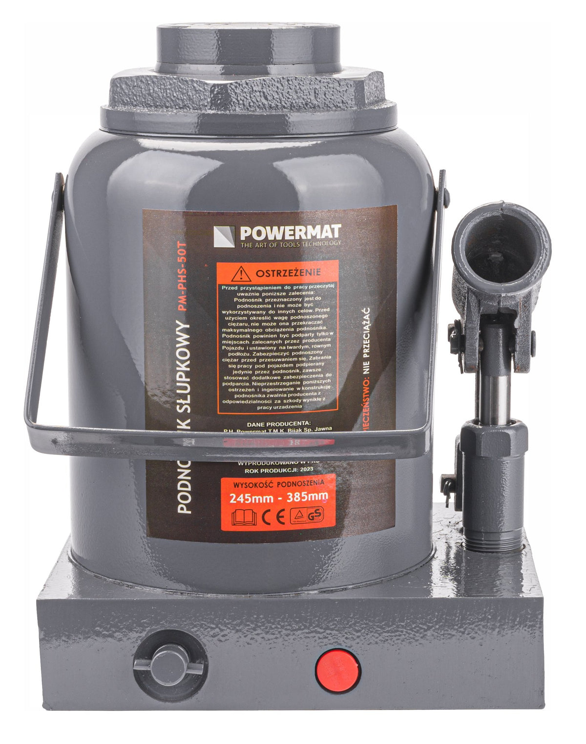 Powermat PM-PHS-50T hydraulisk flaskejekk med 50 tonns løfteevne