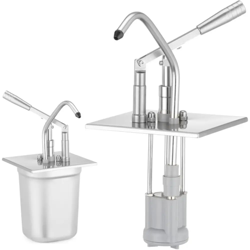 GN Bakker lokk med dispenser, to rustfrie pumpekraner vist fra skrå vinkel, én med åpen innsats.