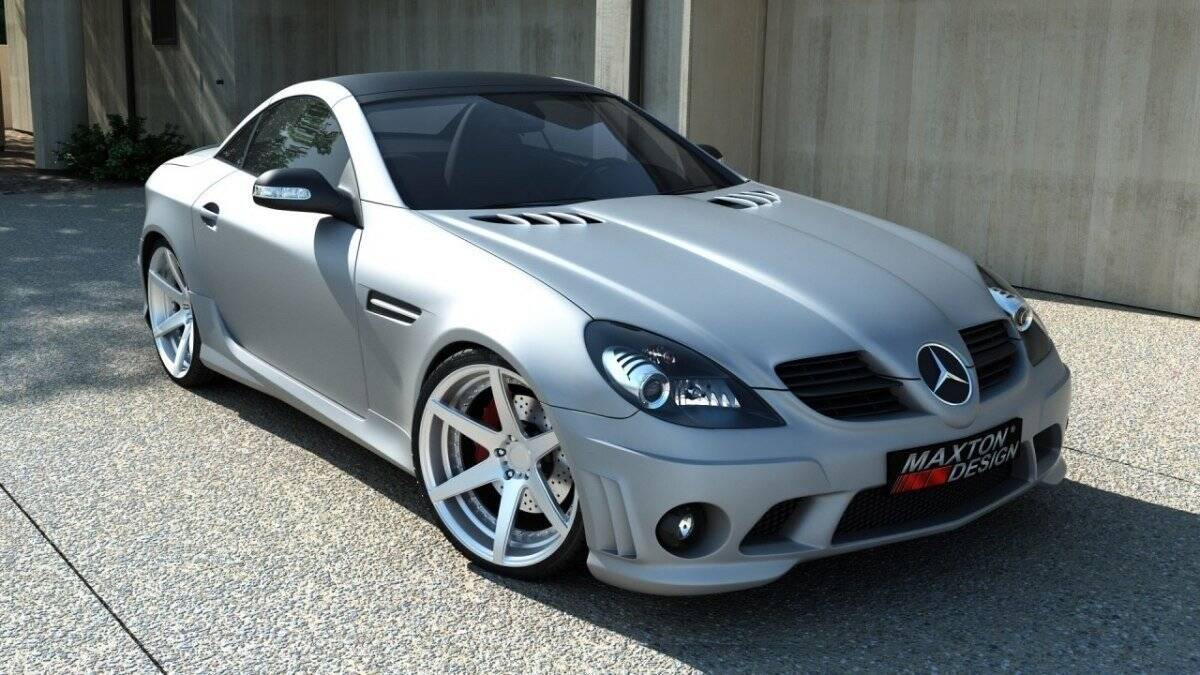 Frontspoiler fra bodykit Mercedes SLK R171 AMG 204, detaljbilde av splitter