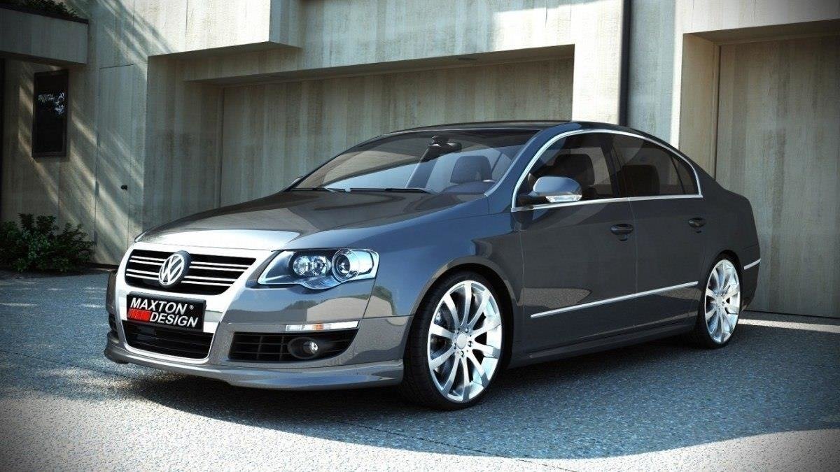 Frontspoiler til Volkswagen Passat B6 i ABS-plast med R-Line-utseende sett forfra