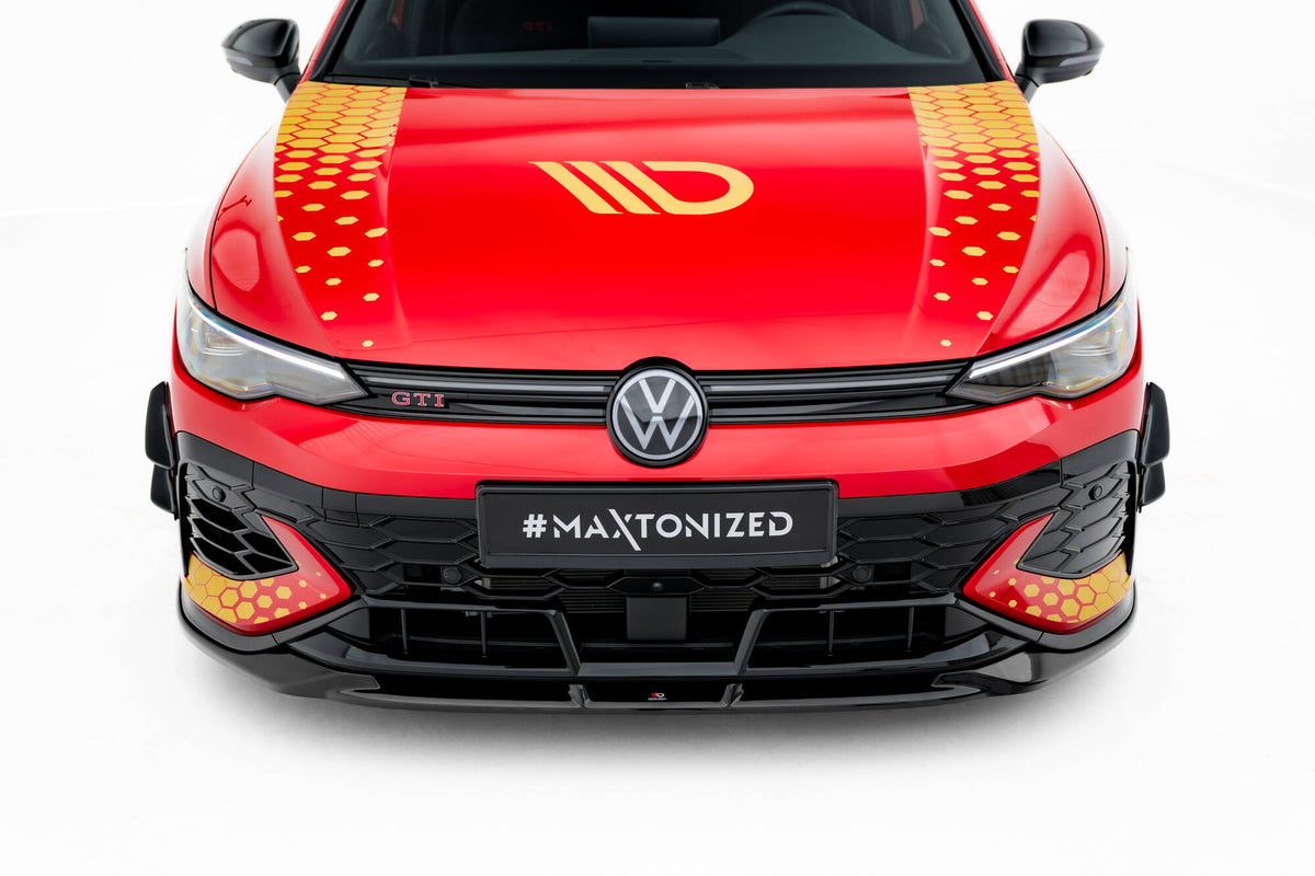 Frontfanger-vinger til VW Golf 8 GTI Clubsport / GTI Facelift – nærbilde av overflatestruktur i sort ABS-plast