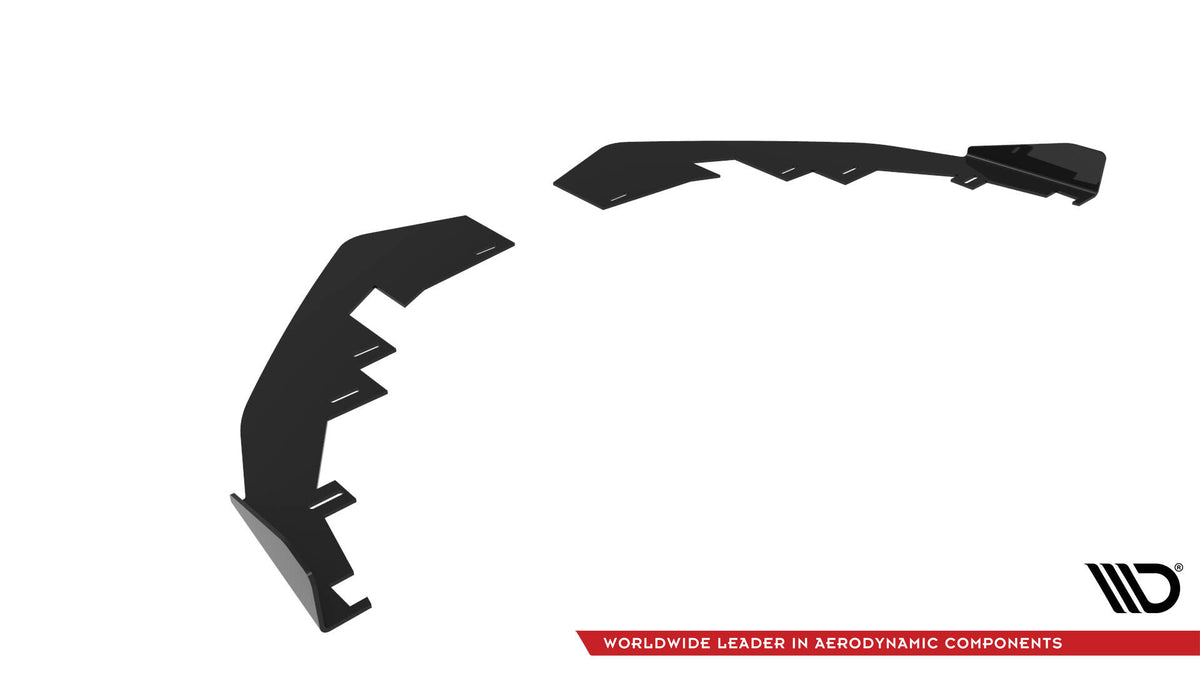 Par med frontfanger-canards for Audi A3 S-Line 8Y Facelift, vist med monteringsvinkel fra siden