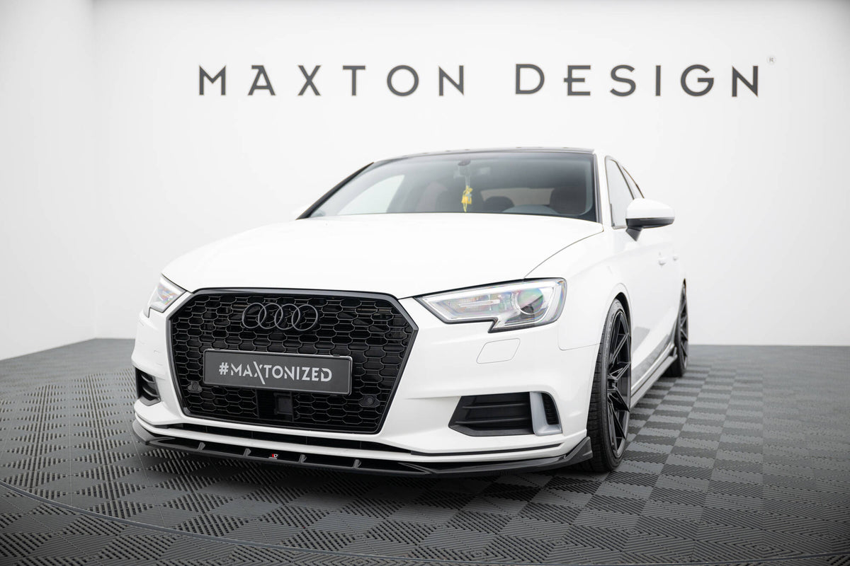 Frontsplitter i blank sort ABS til Audi A3 Sedan 8V Facelift