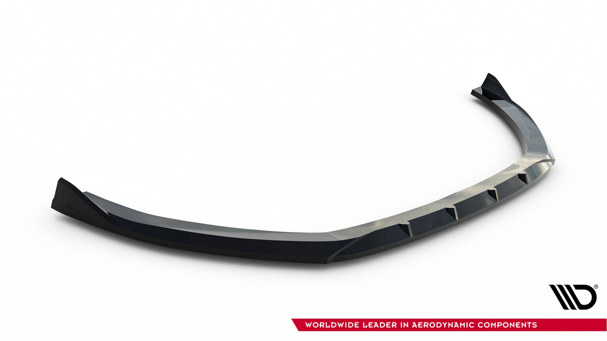 Front splitter til Audi A3 Sedan 8V Facelift, sort glanset med markerte kanter og integrerte luftekanaler.