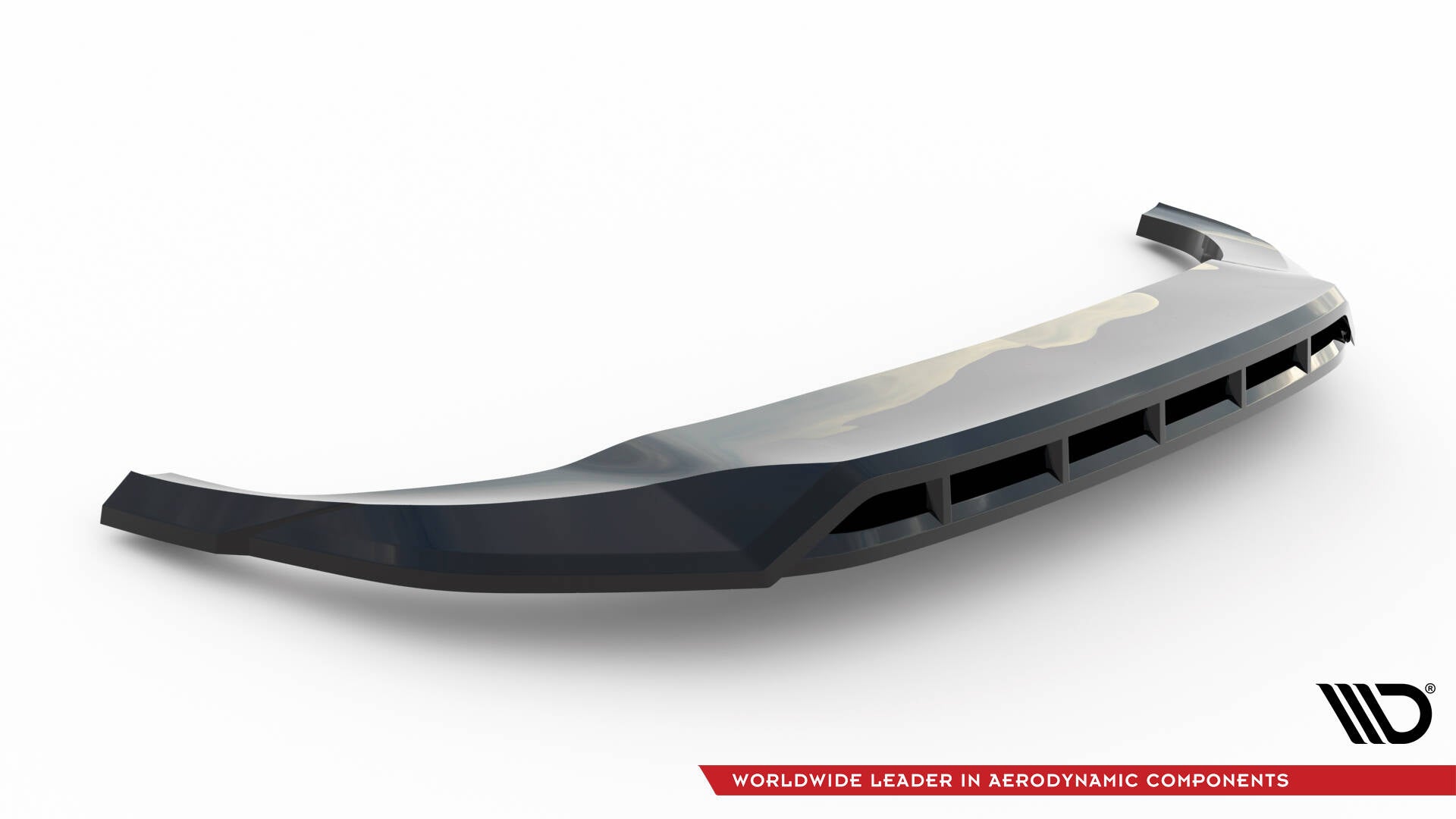Front splitter for Audi SQ8 / Q8 S-Line MK1 Facelift i sort glanset finish med luftåpninger, skrå vinkel.