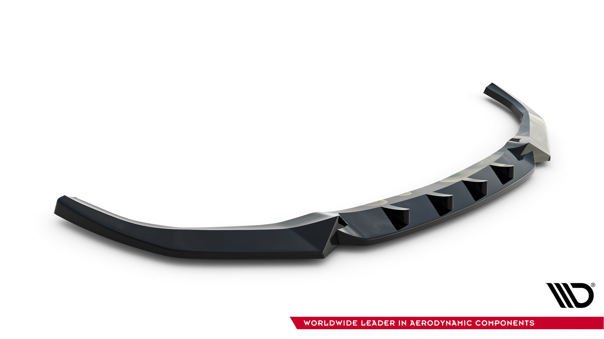 Front splitter til BMW X1 M-Pakke F48 Facelift i svart blank plast med spisse aerodynamiske detaljer.