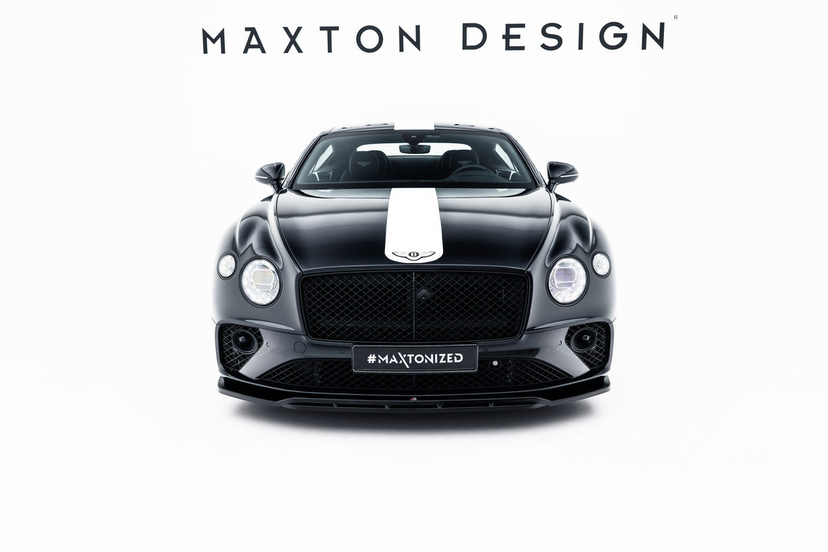 Nærbilde av Gloss Black-finish på frontsplitter til Bentley Continental GT Mk3